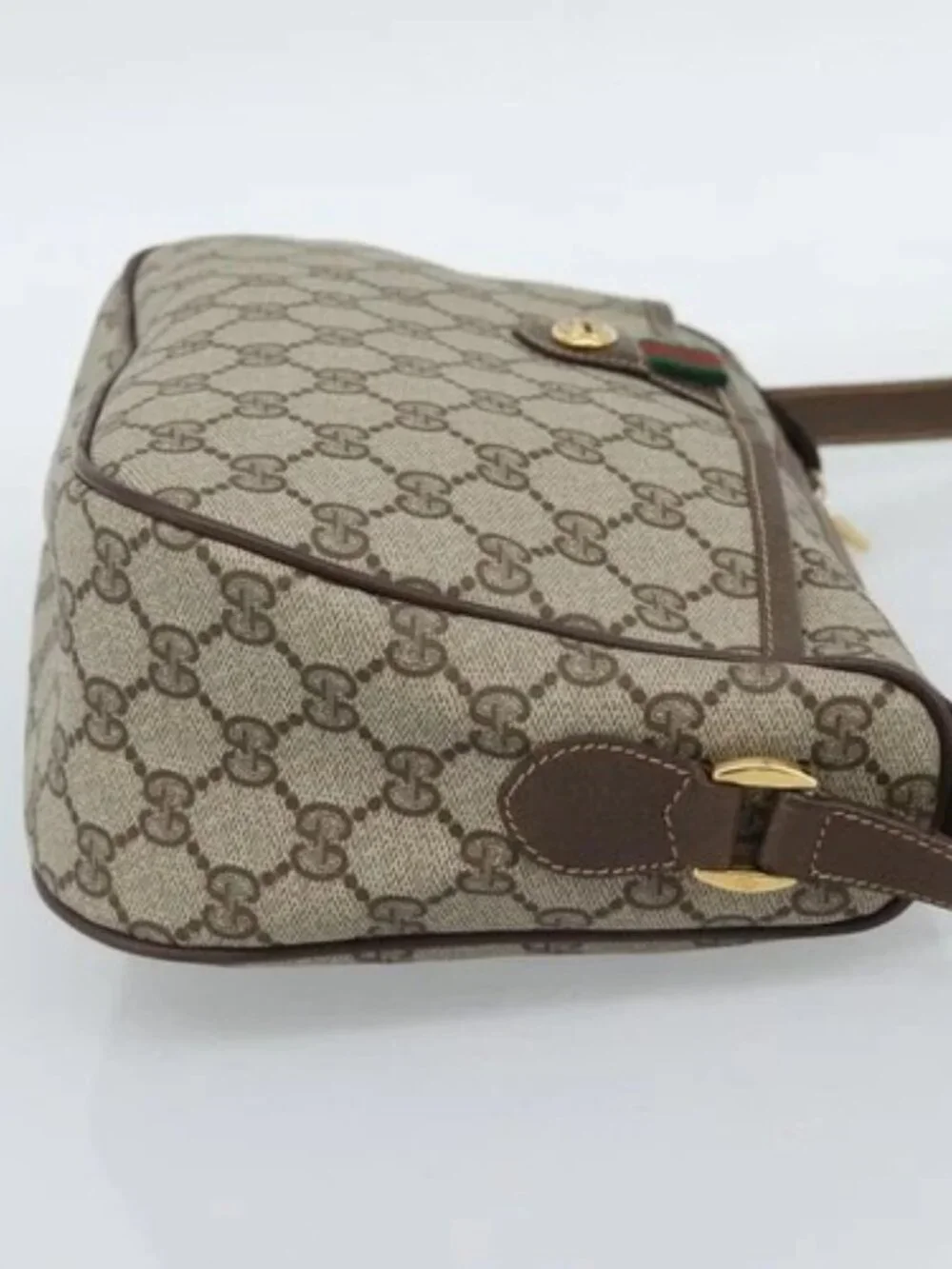 GUCCI GG Supreme Web Sherry Line Bag PVC Beige Gold 89 02 077 Auth ep15007